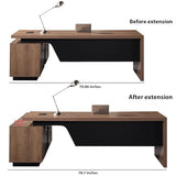 Retractable L-Shaped Executive Desk, Commercial-Grade Office Desk with Reversible Storage Cabinet