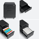 Poppin Mobile Mini Sittable Stow Rolling File Cabinet - Black with Black Seat Cushion