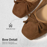 ATHMILE Womens Ballet Flats with Bow Ballerina Closed Square Toe Slip on Square Toe Comfortable Flats Shoes for Women Dressy Causal 2026 Fashion Size 6-11 Suede Brown