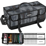 TideRex Large Fishing Tackle Bag for Soft Plastic Baits Storage, 20PCS Soft Bait Clear Storage Bag, Adjustable Fishing Gear Organizer for Weights, Reels & Hooks, 900D Waterproof Oxford Fabric, Black