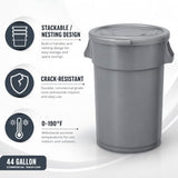 Getzi 7 Pack 44 Gallon Gray Round Commercial Trash Can with Lid