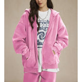Talakeno Mens Womens Fleece Hoodies Sweatshirt Double Zip Up Oversized Acid Wash Hoodies Winter Vintage Cotton Sweatshirt(Pink,XL)