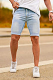 GINGTTO Mens Denim Shorts Slim Fit Stretch Jean para Hombre Corto for Men Light Blue 33