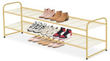 AOODA Long 2 Tier Shoe Rack for Closet Metal Wide Stackable Shoe Storage Organizer for Entryway, Bedroom, Floor, 18-Pairs Low Sneaker Shelf, Golden