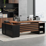 Executive L-Shaped Desk with Storage Cabinet, 78-Inch Large Home Office Desks with Power Outlet and Lateral File Cabinet