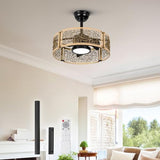TALOYA 20 Inch Caged Ceiling Fans with Lights Chandelier Remote Control Flush Mount Low Profile for Bedroom Living Room Patio,Reversible, Oak