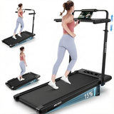 Treadmill with Desk Workstation & Adjustable Height, 450 LBS Weight Capacity, Folding Treadmill with 15% Incline, Bluetooth Speaker & App