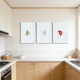 3Pcs Coastal Kitchen Wall Art Blue Striped Sardines Olives Tomatoes Wall Decor Pictures Summer Mediterranean Food Posters Prints for Dining Room Beach House Decoration 12x16in