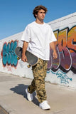 GINGTTO Baggy Cargo Pants Men Brown Camo Wide Leg Fashion Y2K Loose Fit Streetwear Drawstring Stretch 34