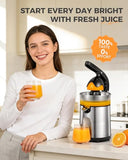 Amzpass Electric Orange Juicer, Citrus Juicer Squeezer with 2 Interchangeable Cones, 160W Electric Juicer Machine with Stainless Steel Body