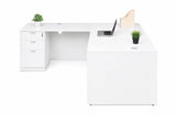 Boss Office Products 66 Inch Executive L-Shape Corner Desk with Box/Box/File Storage Pedestal, White