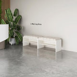 Modern White Waiting Room Bench with Open Storage Shelf