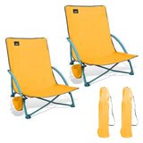 NORTHROAD 2 Pack Low Folding Beach Chair,Portable Lightweight Lowback Sling Chair, Outdoor Low Seat Camping Chair w/Cup Holder & Carry Bag for Sand Camping Lawn Picnic Festival,Orange