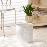 Ramblion White Ceramic Tulips Small Bathroom Trash Can 2.6 Gal (10 Liter) - Heavy & Decorative Garbage Bin for Bathroom, Kitchen, Office, Bedroom & Living Room Corner