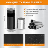 Black Trash Can with Lid Outdoor Indoor Stainless Steel Commercial Garbage Bin Waste Container, Black, 9.8 in x 24 in (D * H)