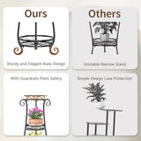 4 Pcs Gardening Set – 3 Tier Black Metal Plant Stand for Indoor Outdoor Large Planters and 3 Pcs Garden Tools Set
