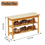 latifolia Shoe Rack Bench, 3-Tier Bamboo Shoe Bench with Breathable Rattan Seat Cushion, Shoe Storage Rack for Entryway(Nautre,31.50''L)