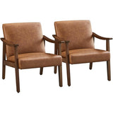 Yaheetech Faux Leather Accent Chair, Mid-Century Modern Armchair with Solid Wood Legs, Reading Leisure Chair with High Back