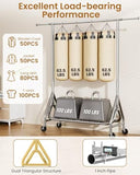 JIEJIERUI Heavy Duty Clothing Rack, Metal Clothes Rack Load 450 LBS, Rolling Coat Racks for Hanging Clothes with Lockable Wheels, Silver