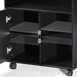 Printer Stand with Storage Adjustable Shelves, Wood Mobile Cart with Door