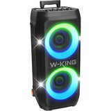 W-KING Portable Speaker Bluetooth Partybox, 370W MAX Pro Sound Loud, Deepest Bass,Large Outdoor Boom Box Wireless, CSB, Telescopic Handle&Sturdy Wheels, 25H, Futuristic Light,MIC&Guitar in