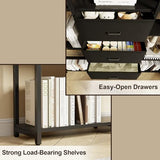 Triple Wide 6 Tier Bookshelf, Black Arched Bookcase with 16 Open Display Shelves and 3 Fabric Storage Drawers,