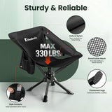 Feelnais Folding Camping Chairs Lightweight & Portable, No Assembly, 360° Swivel Camping Chair for Adults, Compact Outdoor Chairs for Beach, Lawn, Travel, Backpacking, Hiking, Fishing, Black