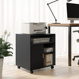 Printer Stand with Storage Adjustable Shelves, Wood Mobile Cart with Door