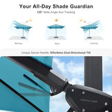 PURPLE LEAF 10 Feet Patio Umbrella Outdoor Cantilever Solar Powered LED Swivel Square Umbrella Aluminum Offset Umbrella, Turquoise Blue