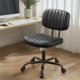 Sweetcrispy Small Office Desk Chair - Armless PU Leather with Comfy Lumbar Support, Height Adjustable Rolling Swivel Task, Black