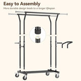 800LBS Heavy Duty Clothes Rack: Rolling Clothing Rack for Hanging Coat Double Rods Portable Wardrobe Garment Racks with Wheels Shelf Sturdy