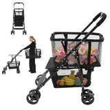 Folding Shopping Cart, Grocery Cart with Removable Basket, Removable Shopping Bag with Carry Strap