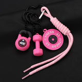 FunBoat Gym Keychain Set with Rope Bag Charm - Mini Dumbbell Kettlebell & Weight Plate Fitness Keychain - Workout Gifts (Candy Pink)