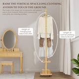 Solid Wood Coat Rack Freestanding Clothing Rack with Wheels & 2 Shelves Storage & 5 Hooks Heavy Duty Clothes Rack Wood Coat Tree Stand