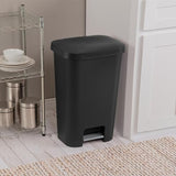 Sterilite 11.9 Gallon Rectangular Step On Kitchen Plastic Indoor Wastebasket with Wide Opening Lid and Comfort Handle for Home