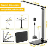 LED Desk Lamp for Home Office, 3 Levels Dimmable Desk Light with USB Charging Port, Small Study Lamp, Reading Light for Table, Black, 5000K
