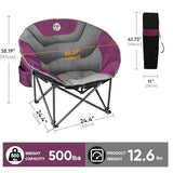 Northroad XXL Camping Moon Chair,Oversized Round Chair,Folding Padded Saucer w/Side Pocket,500lbs Capacity for Outdoor Hiking Fishing Picnic Lawn,Purple&Grey