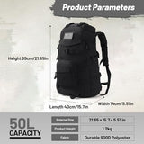 AUMENTAR 50L Tactical Backpack for Men and Women, Water-Resistant Molle Rucksack, Large Military Assault Pack for Hiking, Hunting, Camping, Gym & Outdoor Survival Black