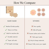 Bare Babe Disposable Satin Nipple Covers - 40 Pieces Waterproof Pasties 4 Shades - Sticky Breast Stickers for Strapless Dress (Honey, Regular (Fits A-H))