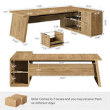 78" L Shaped Desk with Drawers, Large Executive Office Desk with File Cabinet and Shelves, Brown