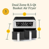 Cuisinart Dual Basket Air Fryer, 2-4.25 QT Baskets, Total 8.5 QT, 4 Functions Air Fry, Roast, Bake and Keep Warm, Features Sync Finish and Sync Settings, Toss Reminder, Auto Warm Mode and Auto-Pause