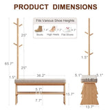 YQJJGL Coat Rack with Shoe Storage,Shoe Rack whit 8 Hook for Offices、Bedroom、Living Room,Small Shoe Bench,Natural
