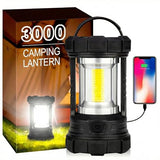 elesall Camping Lantern, 3000LM LED Rechargeable Battery Operated Lantern, 5 Light Modes, COB Waterproof Lantern Flashlight, Camping Light for Power Outage, Hurricane, Survival, Hiking(Black)