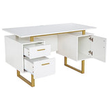 Storage Drawers and Cabinet 51.25” W-Modern Office Large Floating Desktop Surface Desk, 23.6" D x 51.2" W x 29.8" H, White/Gold Techni Mobili