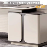 Modern L Shaped Executive Desk with Drawers, 78 inch Large Home Office Desk with Cabinet and USB Ports Thickened Desktop Writing Study Table Business Furniture Workstation for CEO Boss Manager
