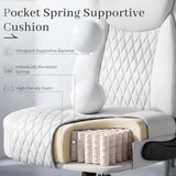 GTPOFFICE Executive Office Chair with Comfortable Lumbar Support, Ergonomic Gaming Chair with Flip-up Armrests & Zoned Pressure-Relief Cushion, Comfy PU Leather Desk Chair, White