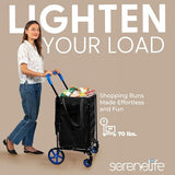SereneLife Small Compact Folding Shopping Cart with Removable Waterproof Liner – 360° Swivel Wheels