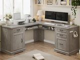 Farmhouse L Shaped Executive Desk with 4 Drawers, Home Office Desk with Hidden Under-Desk Storage