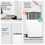 Cesun Small Bathroom Trash Can with Lid Soft Close, Step Pedal, 6 Liter / 1.6 Gallon Stainless Steel Slim Garbage Can (White)