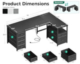 Coleshome L Shaped Computer Desk with 6 Drawers & Power Outlet